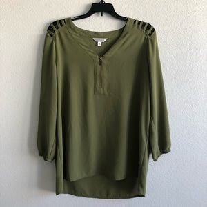 Green Blouse with Shoulder Cut-Outs